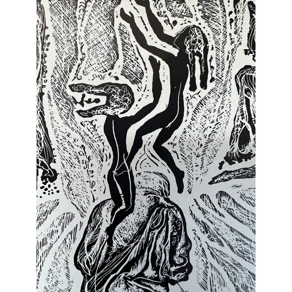 Abstract Ink Drawing Art Photo Print Black White Double Matted 14 x 16" - Picture 3 of 9